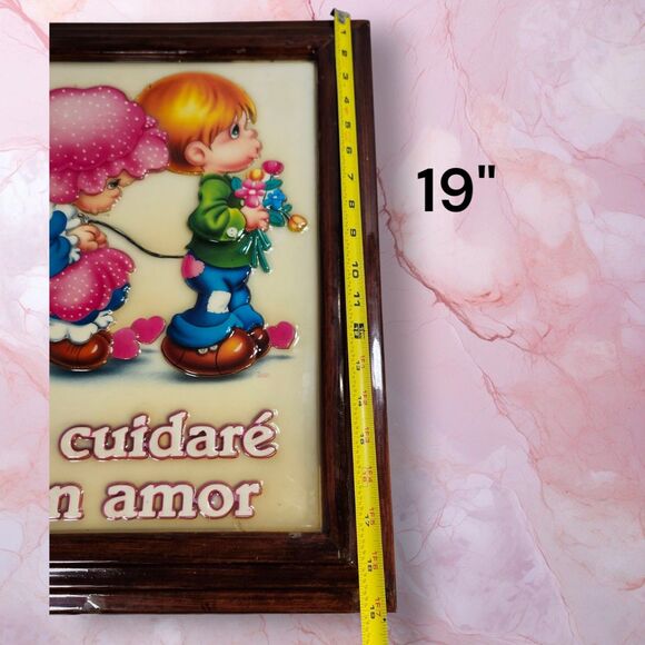 Vintage Spanish “Te Cuidaré Con Amor” 3D Resin Wall Plaque 19x14 Precious Moment - Picture 10 of 10